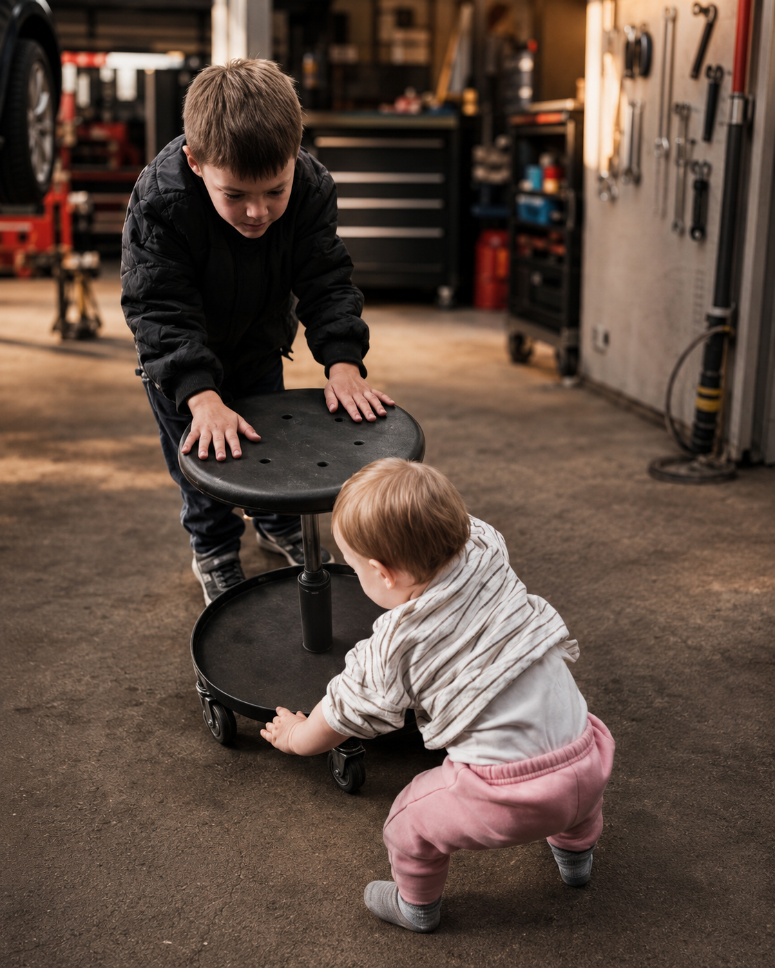 Jaison und Livia in der Werkstatt